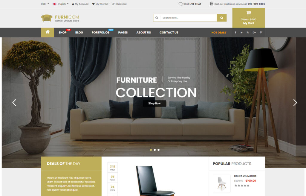Furnicom - mẫu WordPress WooCommerce cửa hàng nội thất & thiết kế nội thất